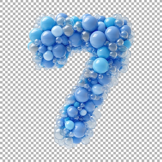 3D Rendering of a alphabet number 7 made with Blue Bubble on Transparent Background