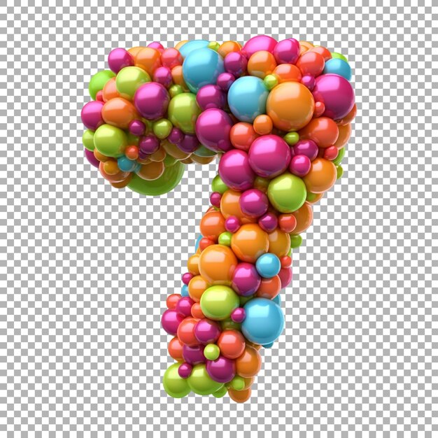 3D Rendering of a alphabet number 7 made with Colorful Balloons on Transparent Background