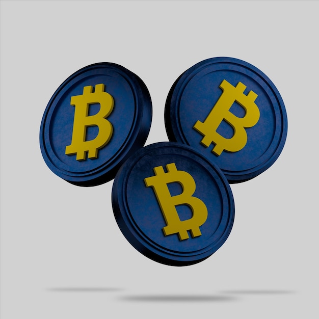 PSD 3d-рендеринг синей монеты биткойна