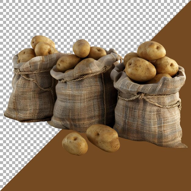 3d rendering of a brown potatoes in a bag on transparent background ai generated