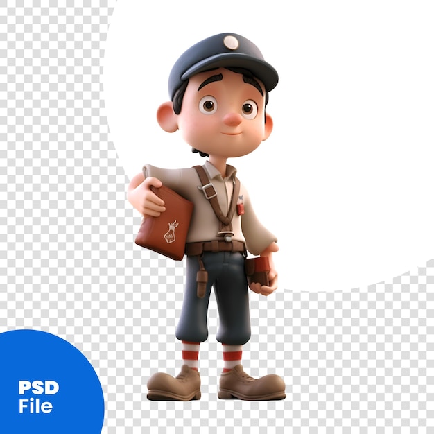 PSD 경찰 모자와 유니폼 psd 템플릿을 사용하여 만화 캐릭터의 3d 렌더링