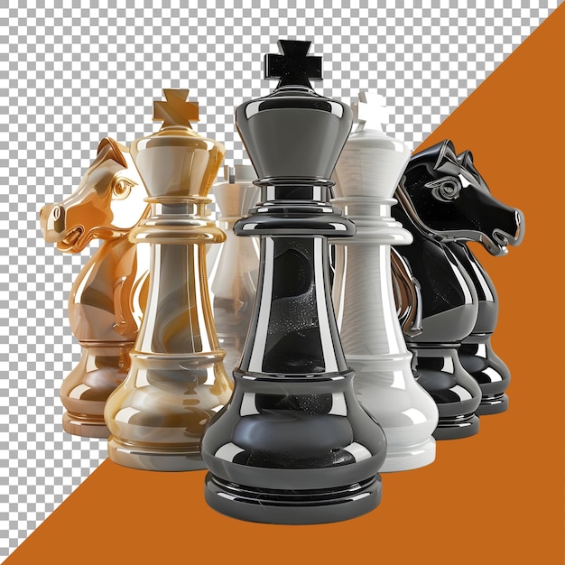PSD クラシックチェスの3dレンダリング 透明な背景にセットされたチェスのピース