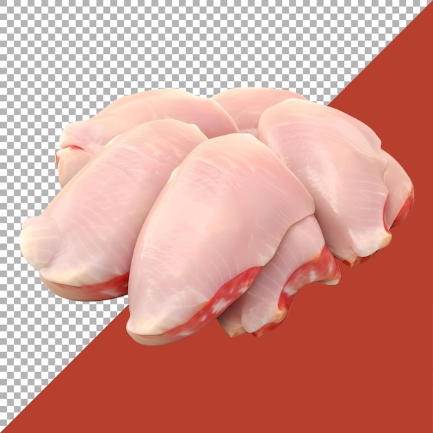 PSD 透明な背景にチキン生肉を3dでレンダリングした