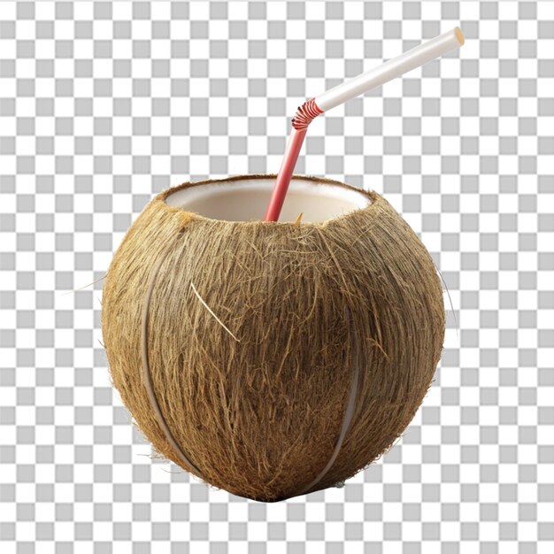 3d rendering of a coconut with straw isolated on transparent background