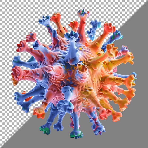 PSD 투명한 배경에 다채로운 바이러스 요소의 3d 렌더링 ai 생성
