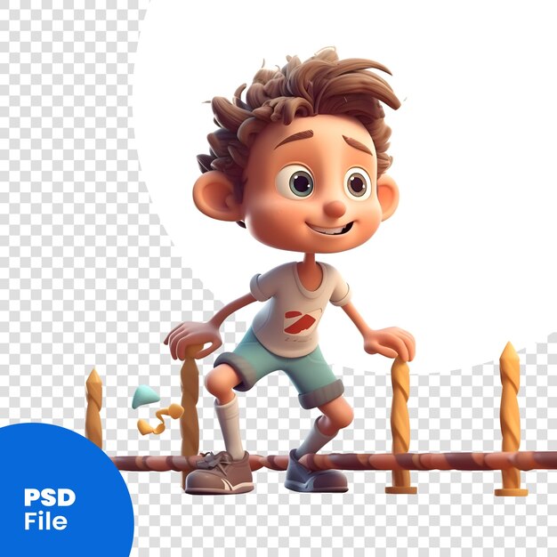 3d レンダリングの可愛い小さな男の子がホップスコッチゲームをプレイしている psd テンプレート