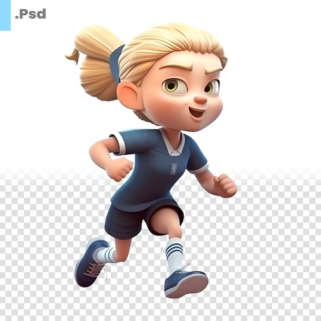 PSD 白い背景のpsdテンプレート上で孤立して走っている小さな女の子の3dレンダリング