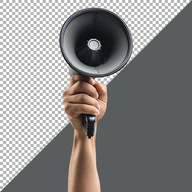 3d rendering of a megaphone in a hand on transparent background ai generated