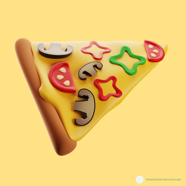 PSD 3d-рендеринг кусочка пиццы с грибами и паприкой вегетарианская пицца