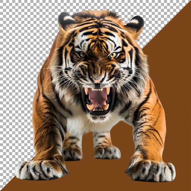 PSD 3d-рендеринг ревущего тигра на прозрачном фоне