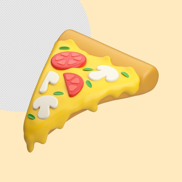 3d rendering of a slice of pizza icon isolated on cleare background