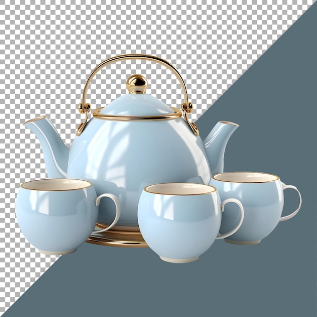 PSD 3d-рендеринг чайника и чашек на прозрачном фоне