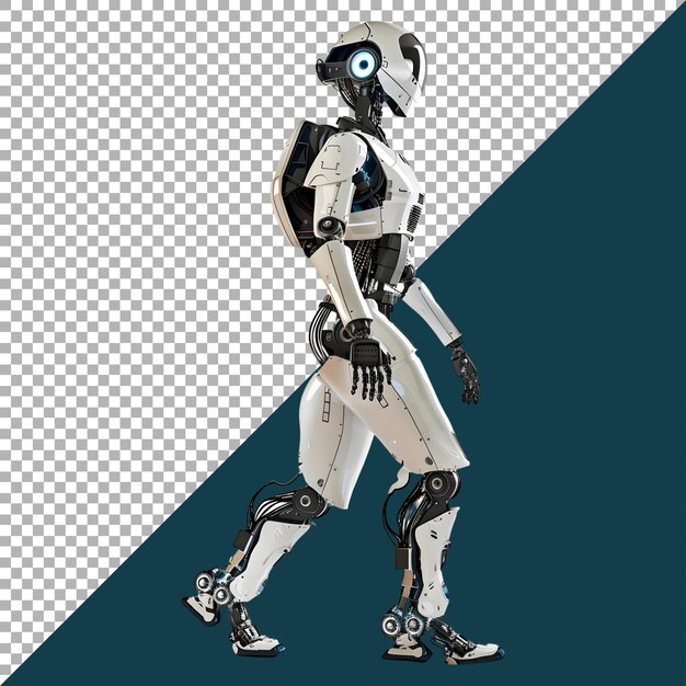 3D Rendering of a Walking Humanoid Robot on Transparent Background Ai Generated