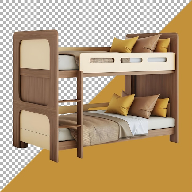 PSD 3dレンダリング 木製の二階ベッドを透明な背景に ai 生成