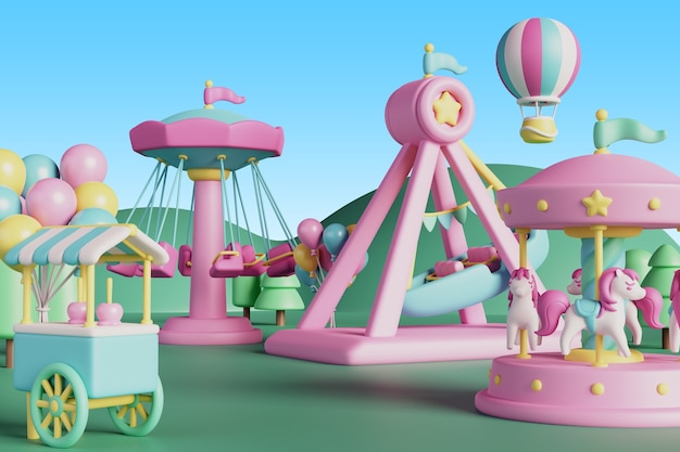 3d rendering of amusement park