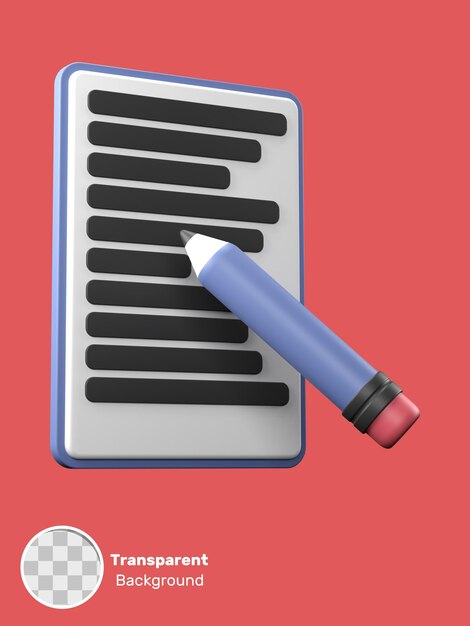 3D rendering of an isometric note and pen illustration Object on a transparent background