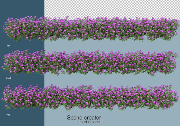 3d rendering of  arrangement of trees and flowers