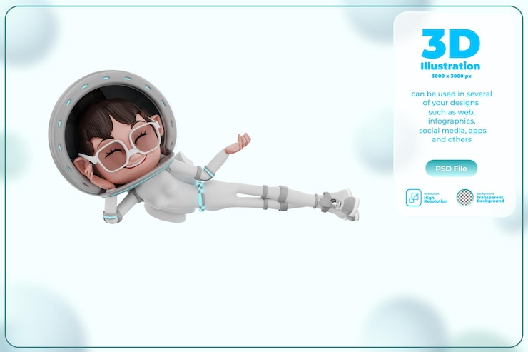 PSD 3d rendering of astronaut character illustration