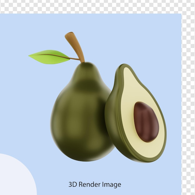 アボカドフルーツの3dレンダリング