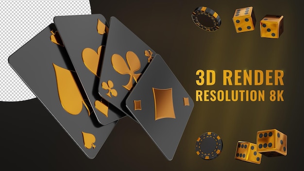 PSD 3d-рендеринг черных игральных карт с золотыми деталями