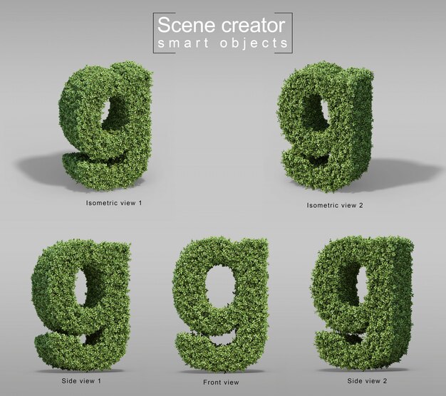 3d rendering of bushes in shape of letter g