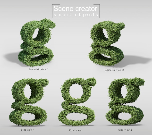 3d rendering of bushes in shape of letter g