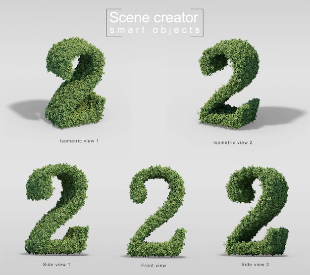 3d rendering of bushes in shape of number 2