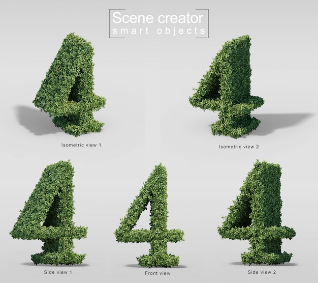 3d rendering of bushes in shape of number 4