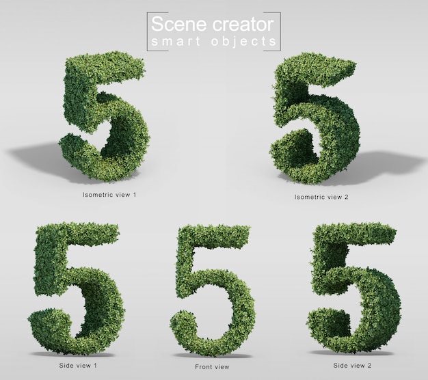 3d rendering of bushes in shape of number 5