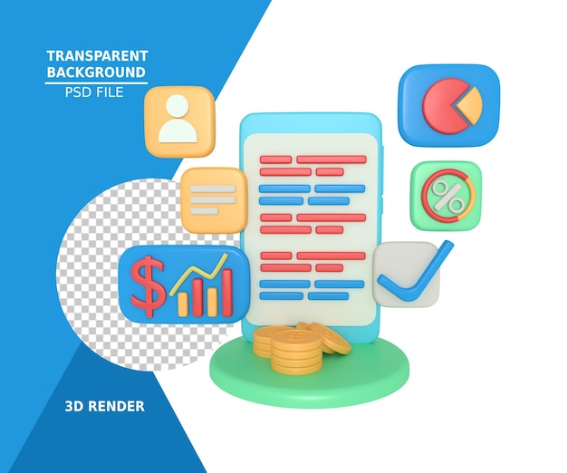 PSD 비즈니스 재무 보고서 응용 프로그램의 3d 렌더링