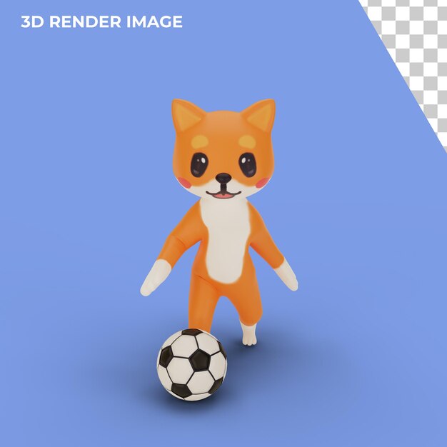 サッカーをしているキャラクターコーギーの3dレンダリング