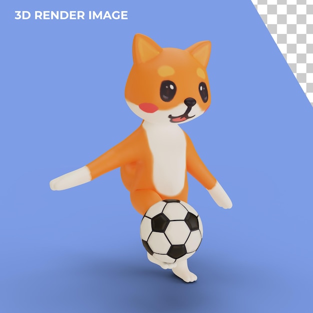 サッカーをしているキャラクターコーギーの3dレンダリング