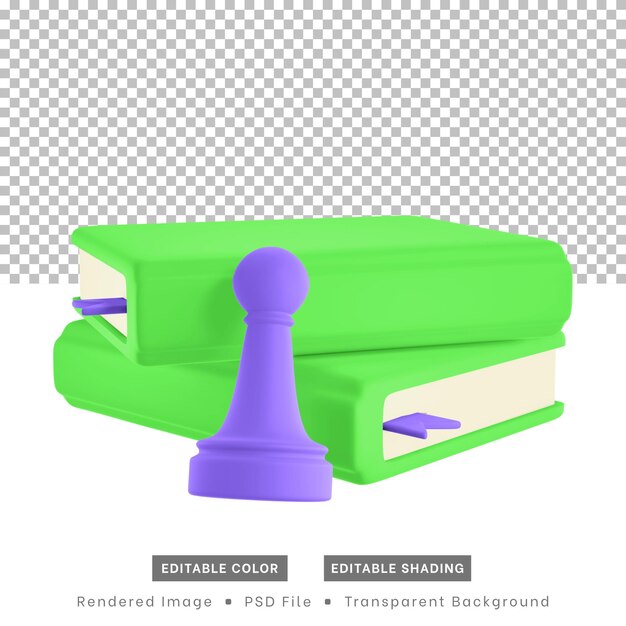 3d rendering of chess pieces and books