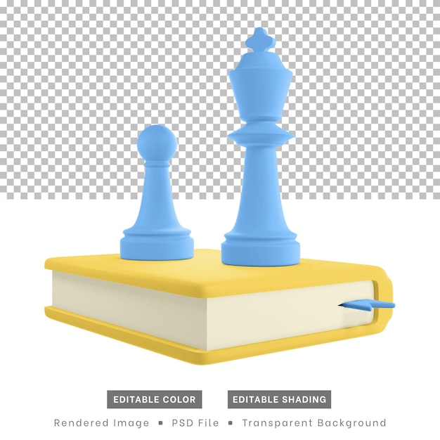 PSD 체스 조각과 책의 3d 렌더링