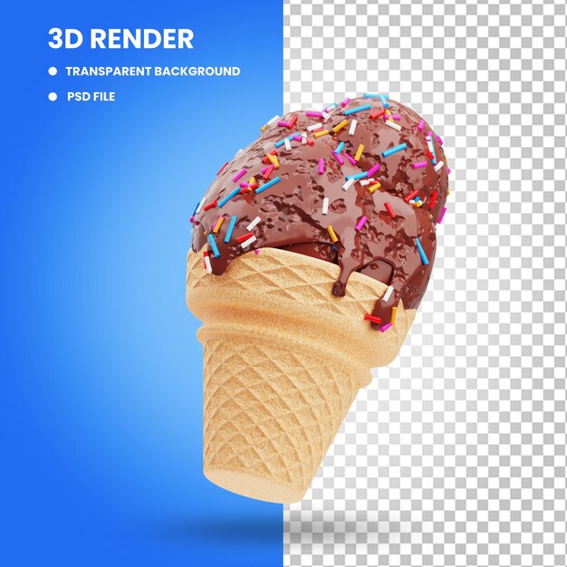 3d-рендеринг иллюстрации значка рожка шоколадного мороженого с посыпкой