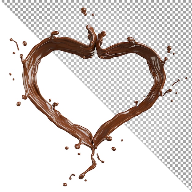 3D rendering of chocolate splash in heart shape isolated  on transparent background,clipping path