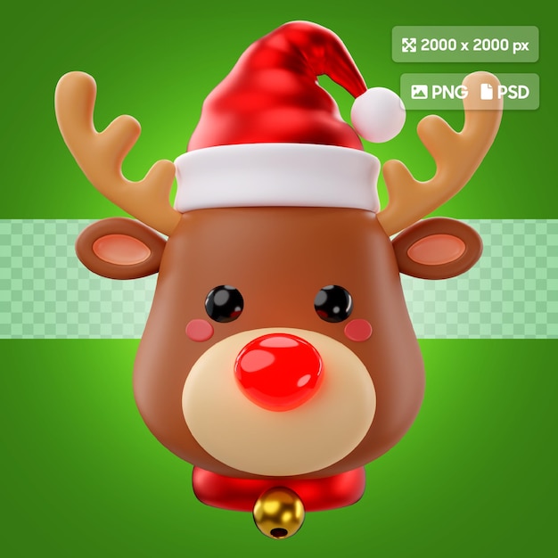 3d rendering of christmas rudolph reindeer icon