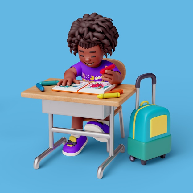 3d rendering of classroom girl character