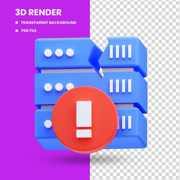 클라우드 서버 귀여운 아이콘 그림의 3d 렌더링을 사용할 수 없음, 빈 상태