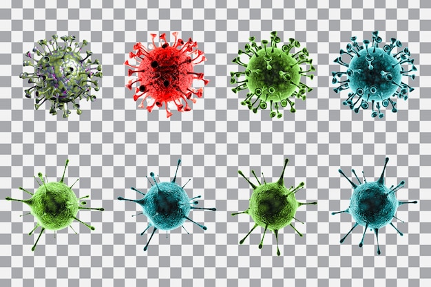 PSD 코로나 바이러스 컬렉션의 3d 렌더링
