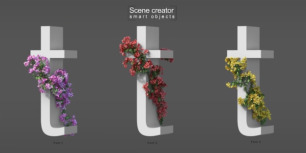 アルファベットtに忍び寄るブーゲンビリアの3 dレンダリング