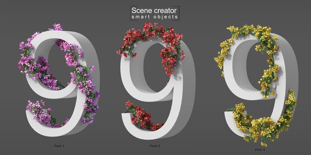 3d rendering of creeping bougainvillea on number 9