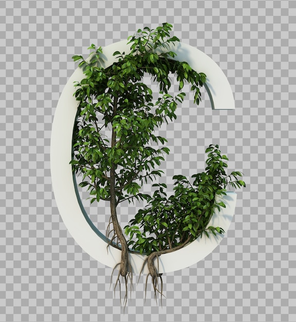 3d rendering of creeping tree on alphabet C