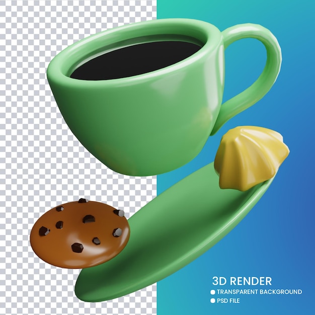 PSD かわいいコーヒーとクッキーの 3 d レンダリング