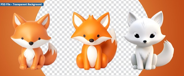3D Rendering of Cute Fox Set Kids Plastic Bath Toys in White and Orange
