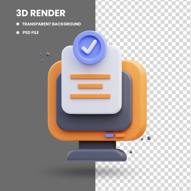 귀여운 아이콘 일러스트 모니터 파일의 3d 렌더링 승인