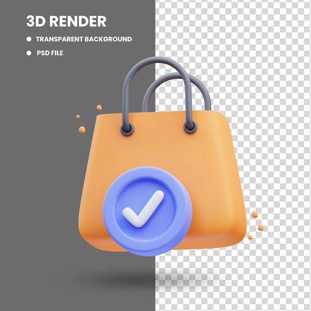 かわいいアイコン イラスト ショッピング バッグ承認の 3 d レンダリング