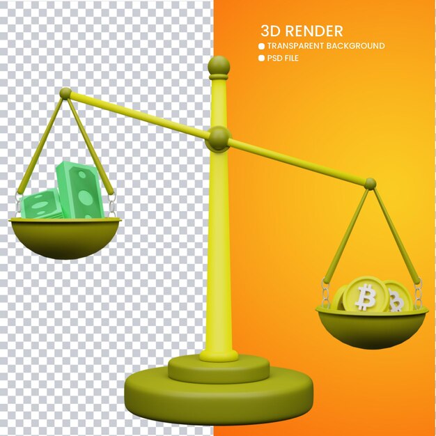 귀여운 저울과 비트코인의 3d 렌더링