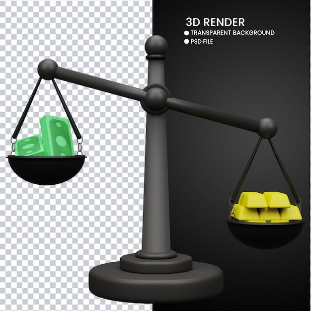 PSD 귀여운 저울과 금의 3d 렌더링