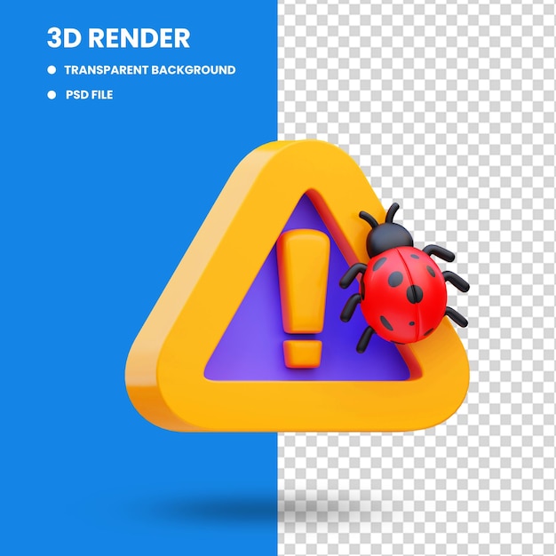 3d rendering of cyber security icon illustration bug warning